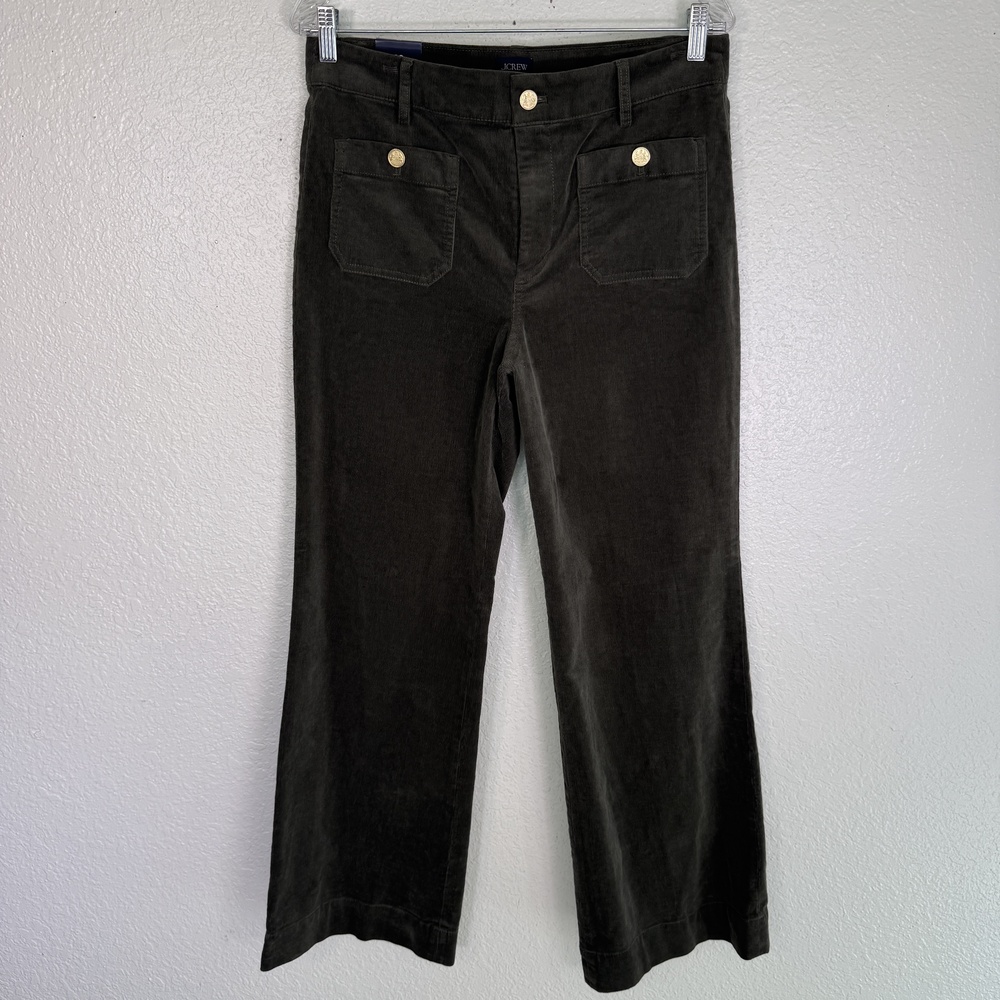 J Crew Lizzie Pant Women 29 Green Corduroy Straight Leg Pants Patch Pockets Fall